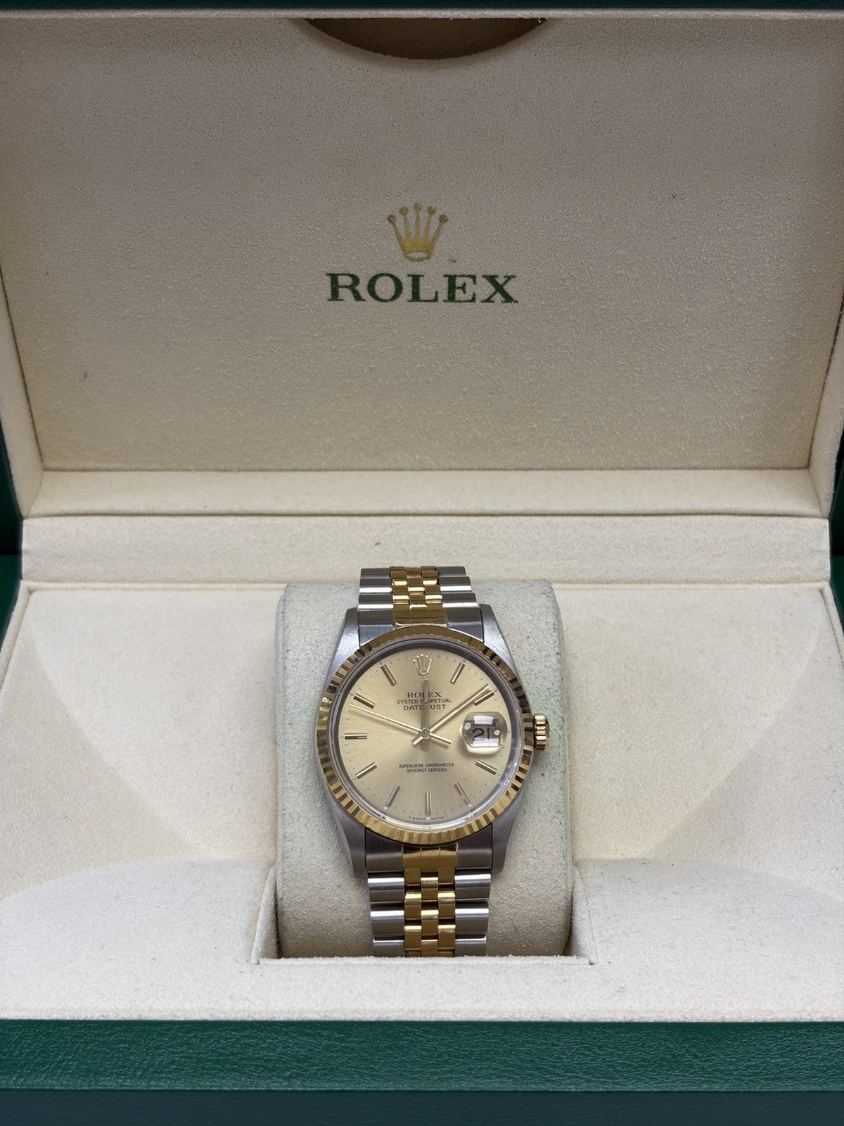 Rolex Datejust 16233 Gold and Silver Jubilee Bracelet with Gold Bezel Box Papers