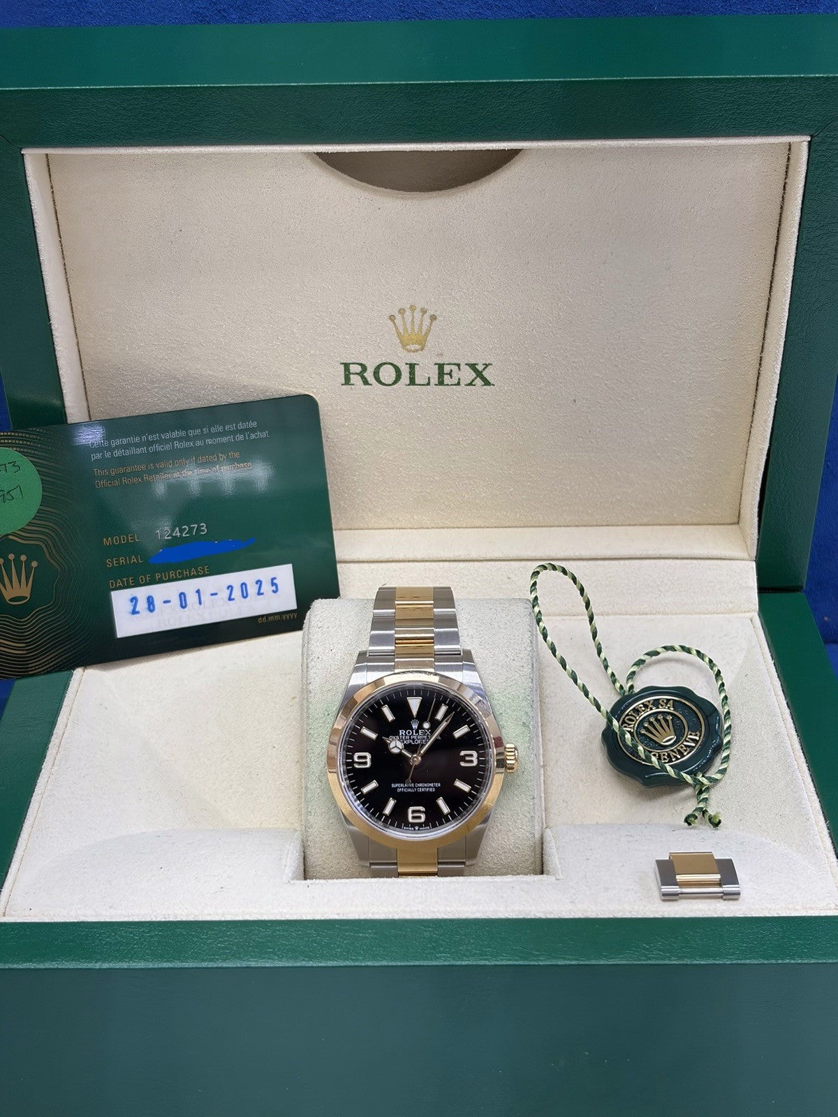 2025 Rolex Explorer 124273 Gold and Silver Oyster Bracelet Box & Papers