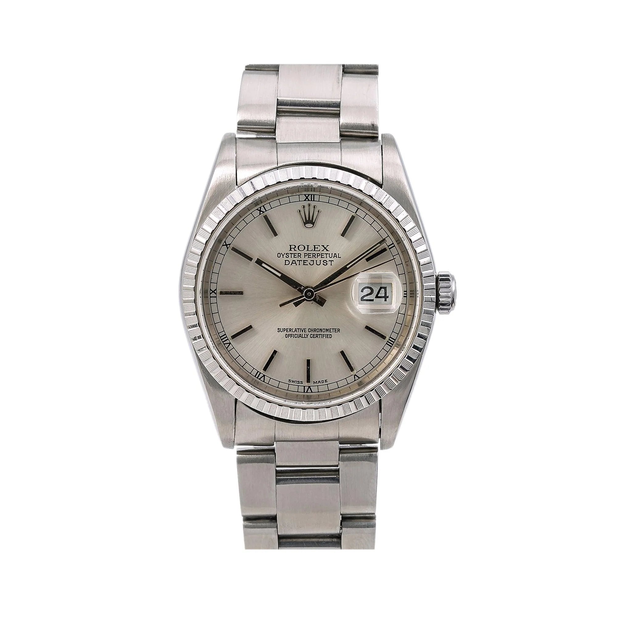 Rolex Datejust 16220 Silver Jubilee Bracelet with Silver Bezel 36mm Rolex Box