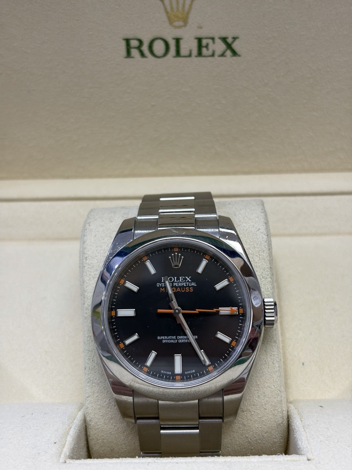 Rolex Milgauss 116400 Silver Oyster Bracelet with Silver Bezel Box & Papers