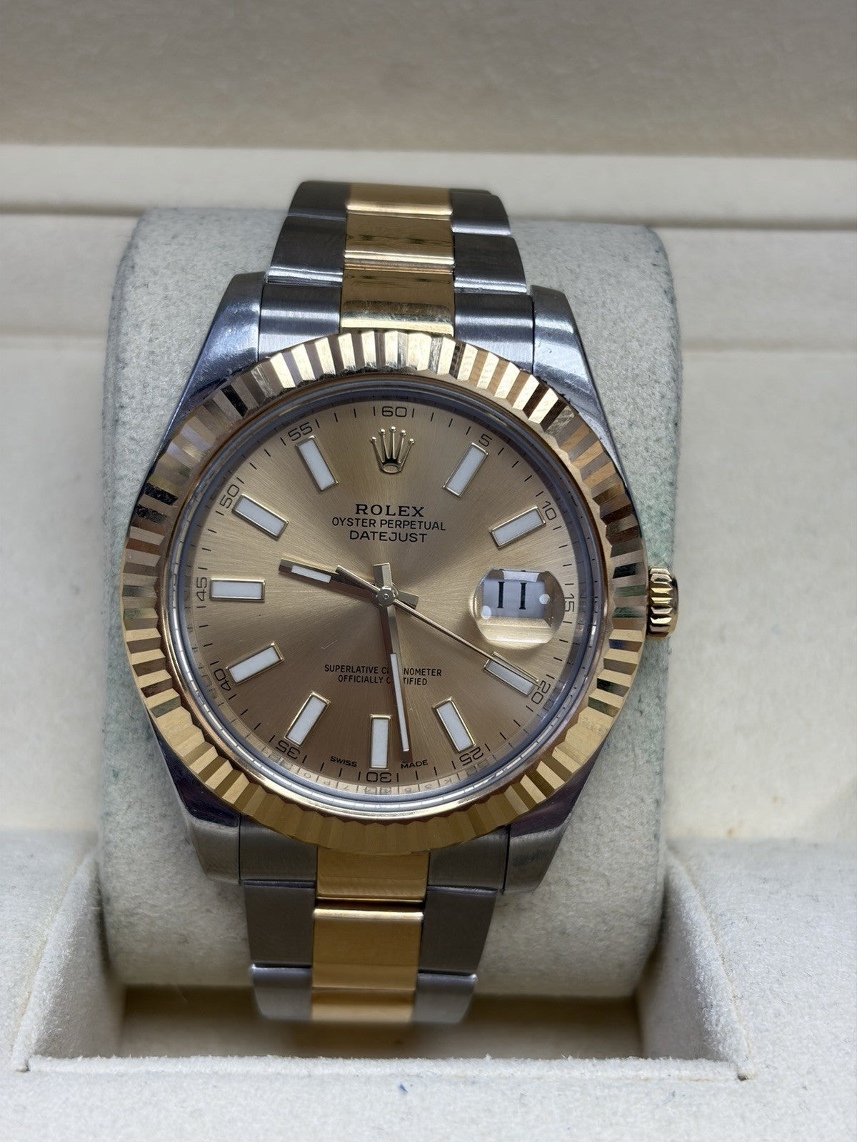 Rolex Datejust 116333 Gold and Silver Oyster Bracelet with Gold Bezel Box Papers