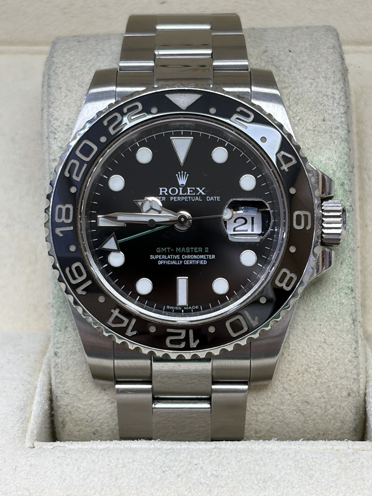 Rolex GMT-Master II 116710LN Silver Oyster Bracelet with Black Bezel Box Papers
