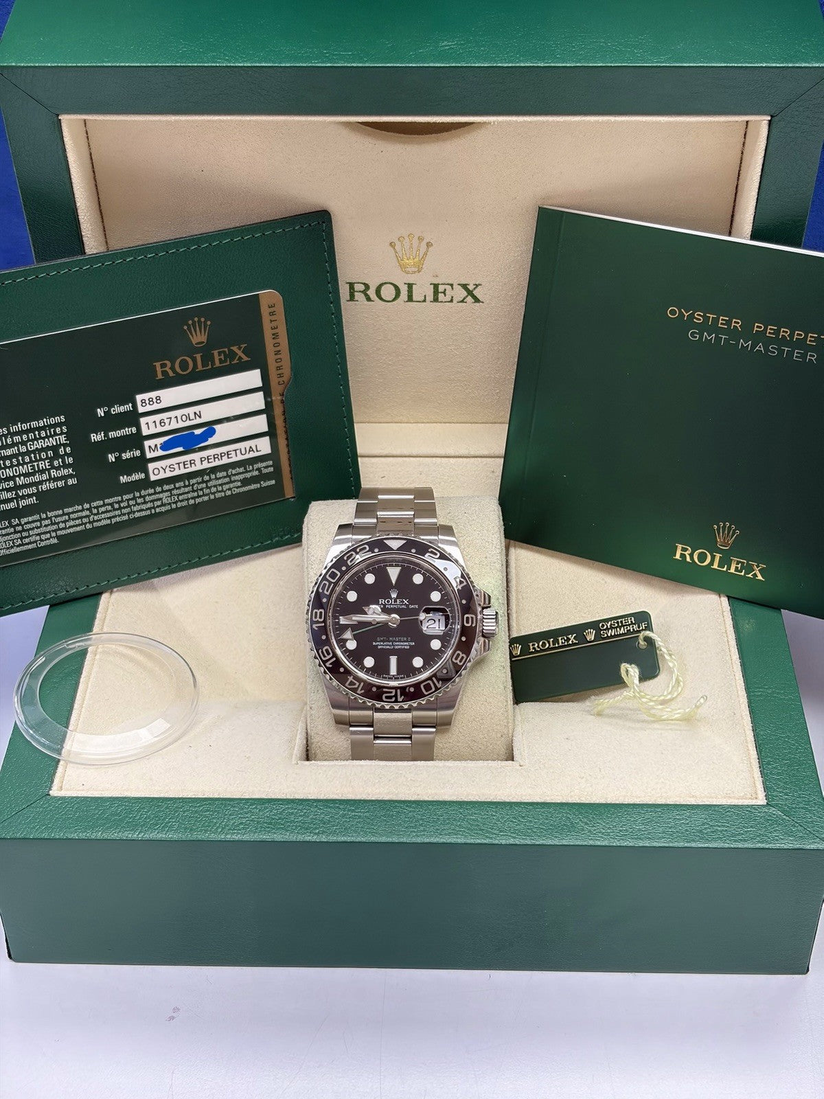 Rolex GMT-Master II 116710LN Silver Oyster Bracelet with Black Bezel Box Papers