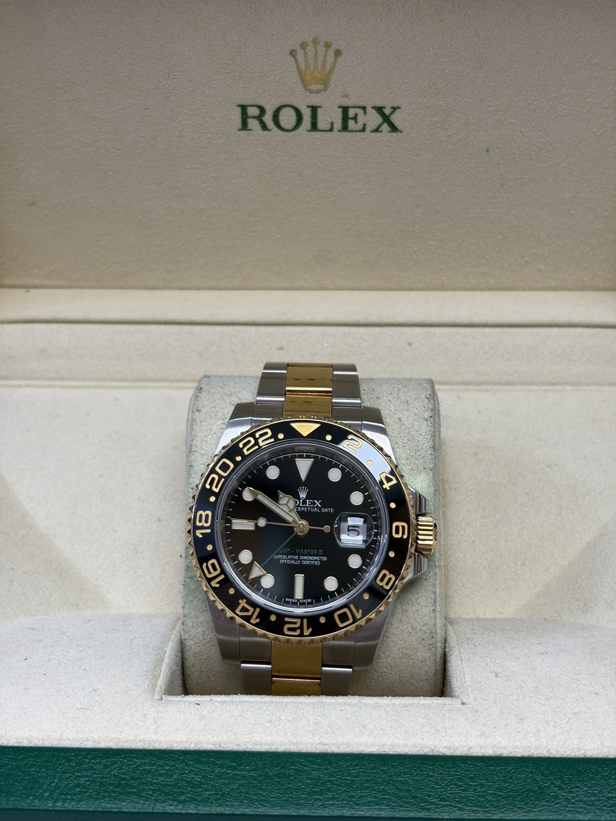 Rolex GMT-Master II 116713LN Silver and Gold Oyster Bracelet Box & Papers