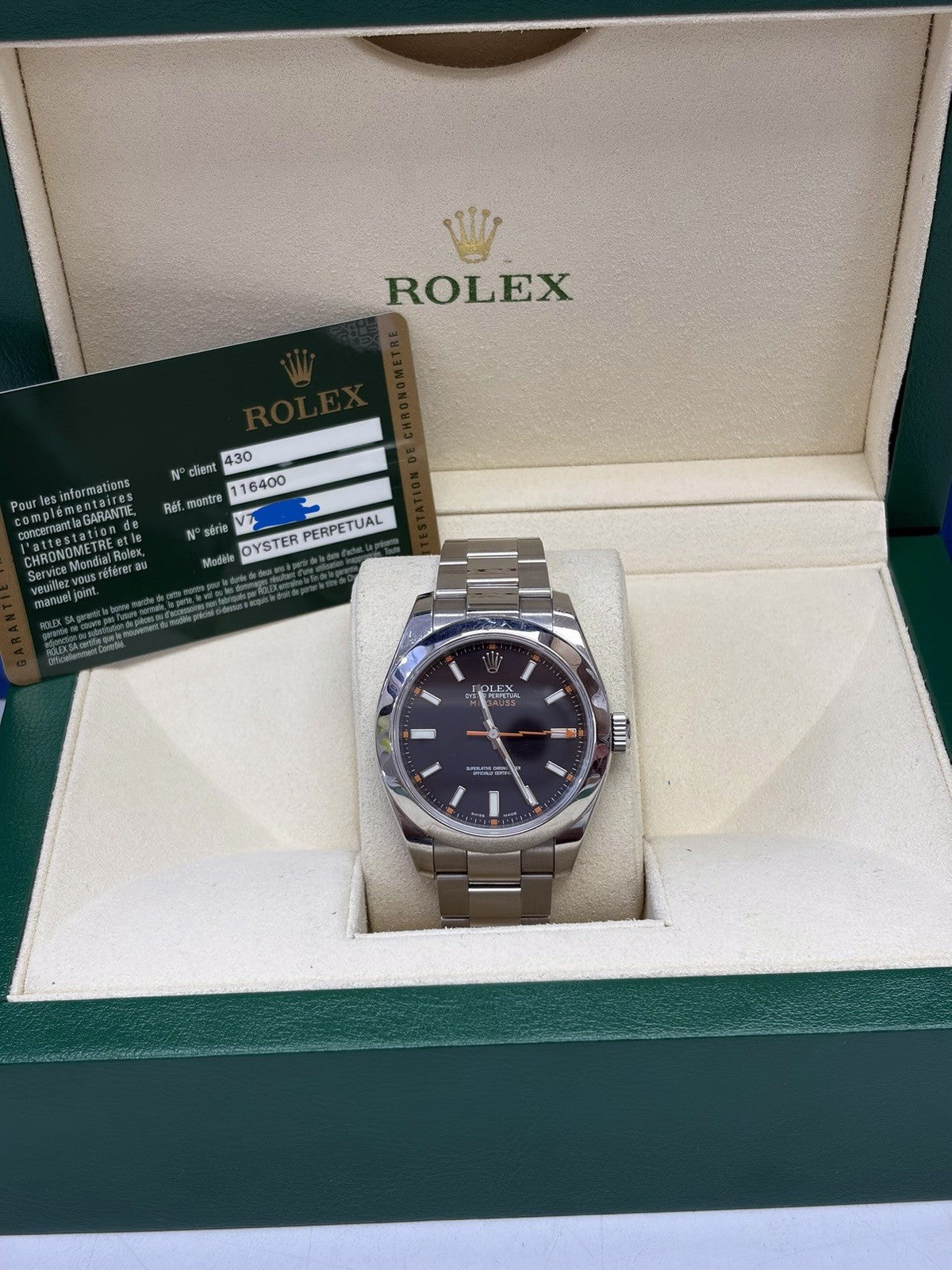 Rolex Milgauss 116400 Silver Oyster Bracelet with Silver Bezel Box & Papers