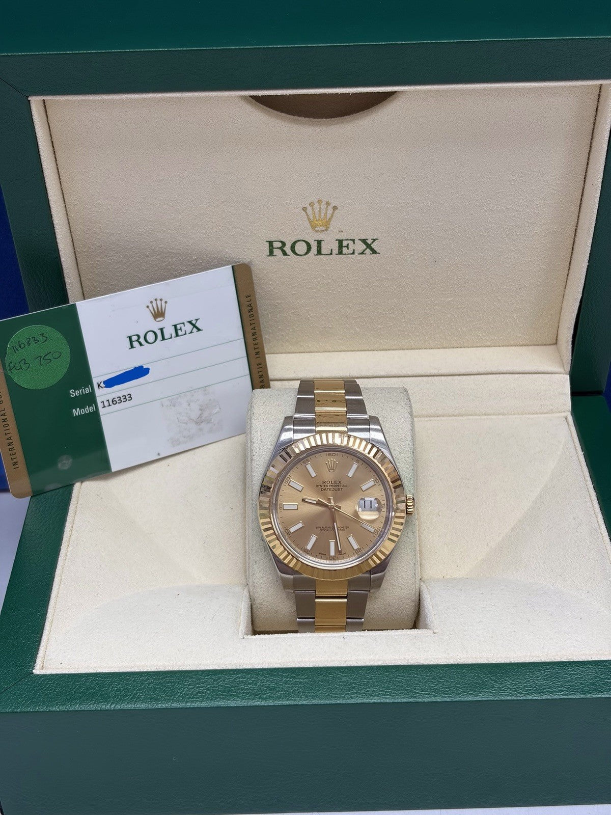 Rolex Datejust 116333 Gold and Silver Oyster Bracelet with Gold Bezel Box Papers