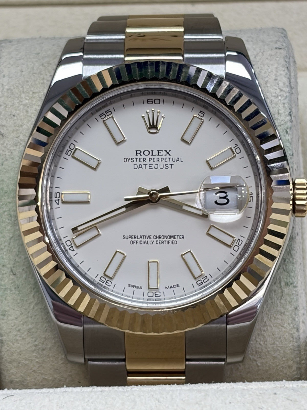 Rolex Datejust 116333 Gold and Silver Oyster Bracelet with Gold Bezel Box Papers