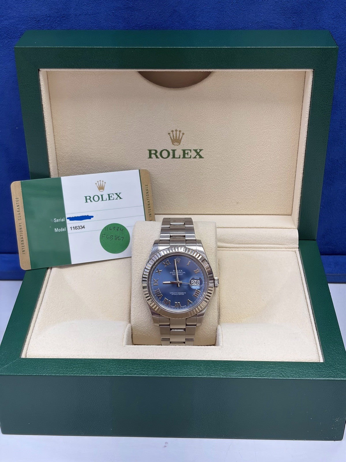 Rolex Datejust 116334 Silver Oyster Bracelet with Silver Bezel Box Papers 2017