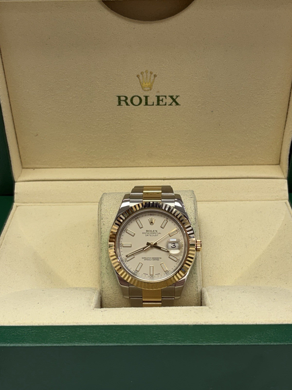 Rolex Datejust 116333 Gold and Silver Oyster Bracelet with Gold Bezel Box Papers