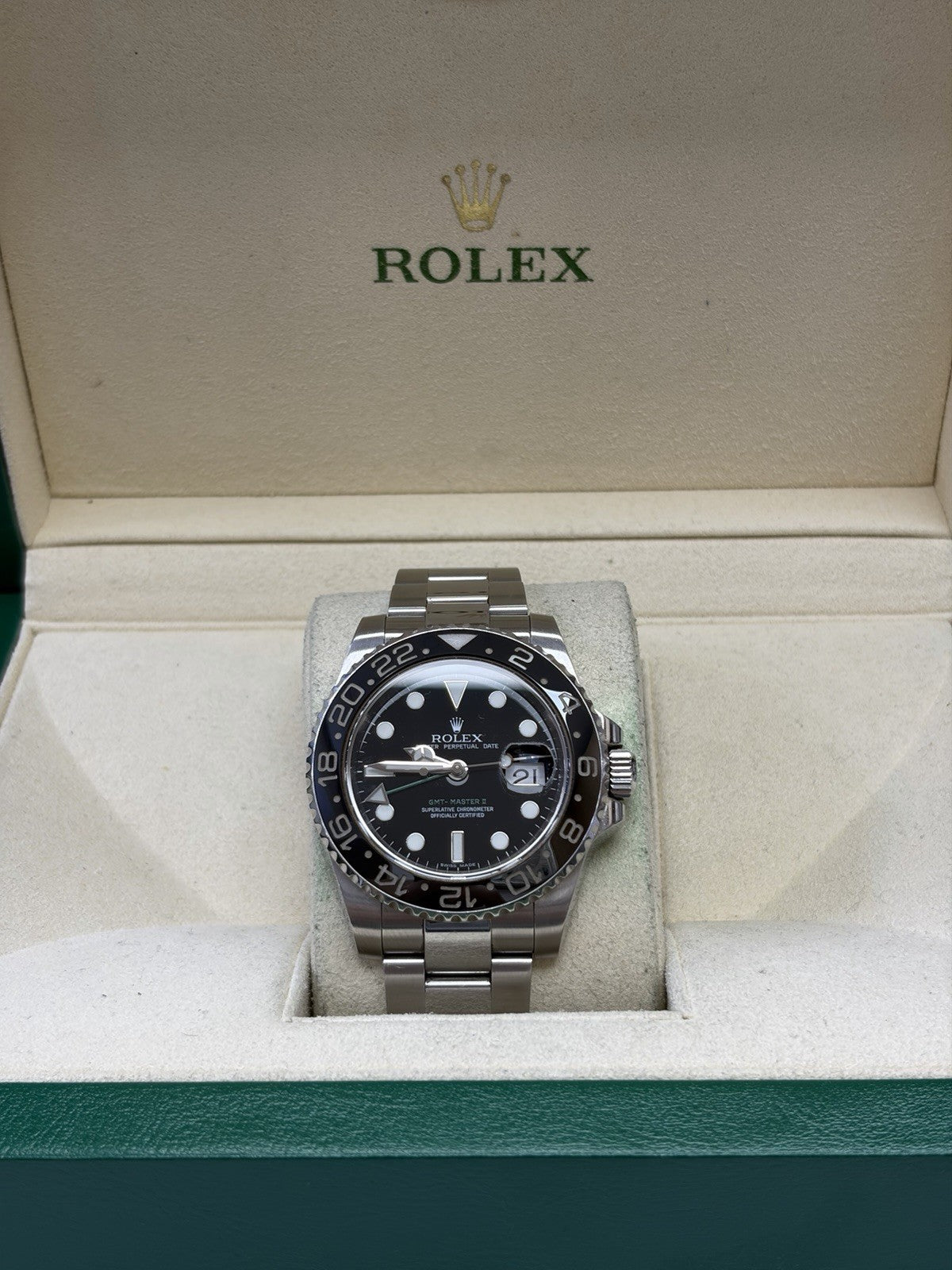 Rolex GMT-Master II 116710LN Silver Oyster Bracelet with Black Bezel Box Papers