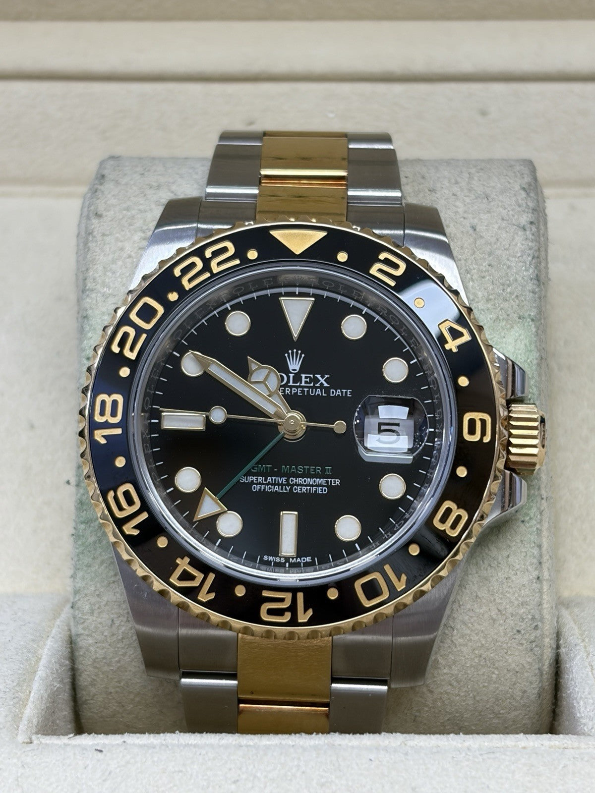 Rolex GMT-Master II 116713LN Silver and Gold Oyster Bracelet Box & Papers
