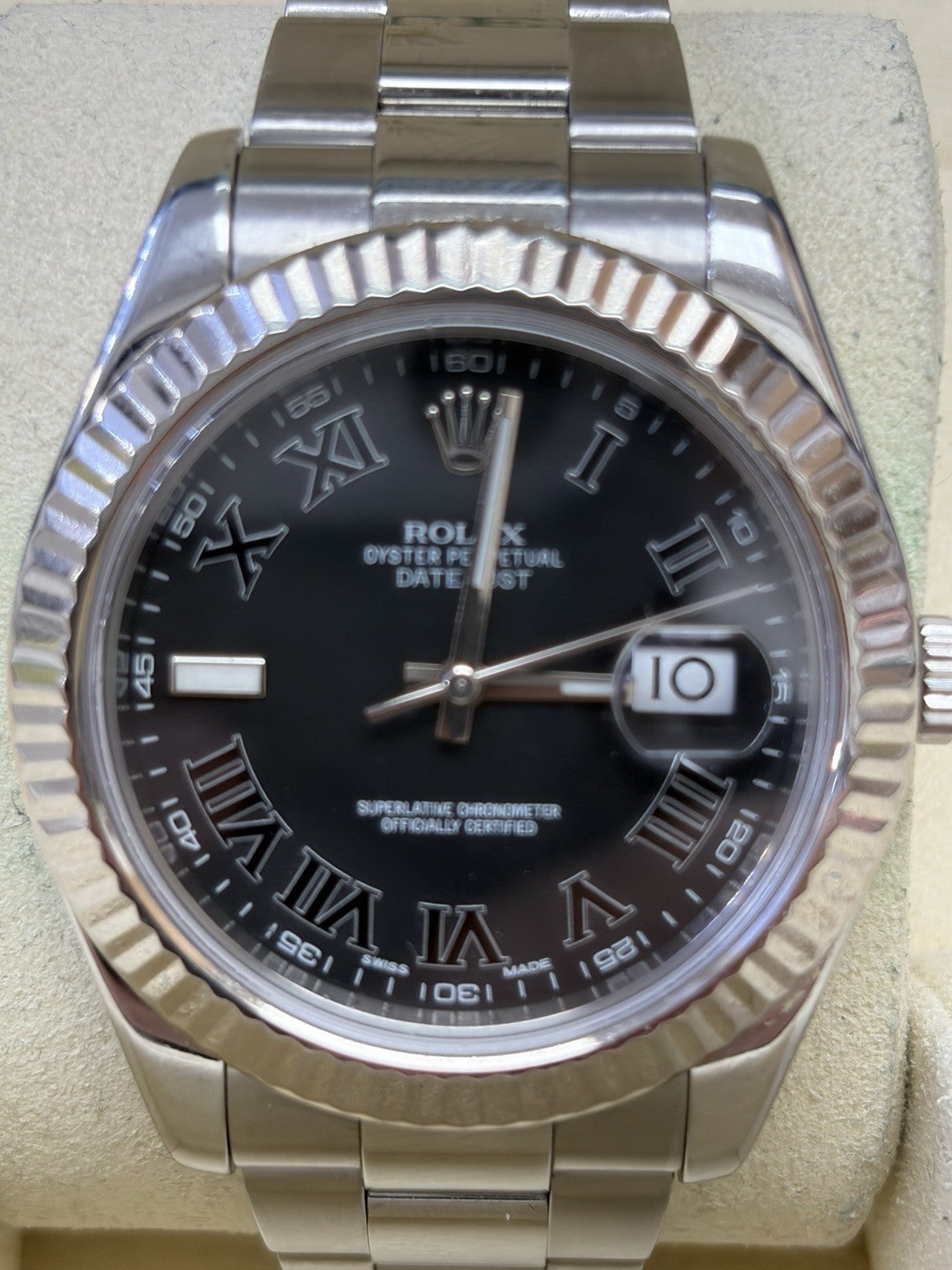 Rolex Datejust 116334 Silver Oyster Bracelet with Gold Bezel Box And Papers
