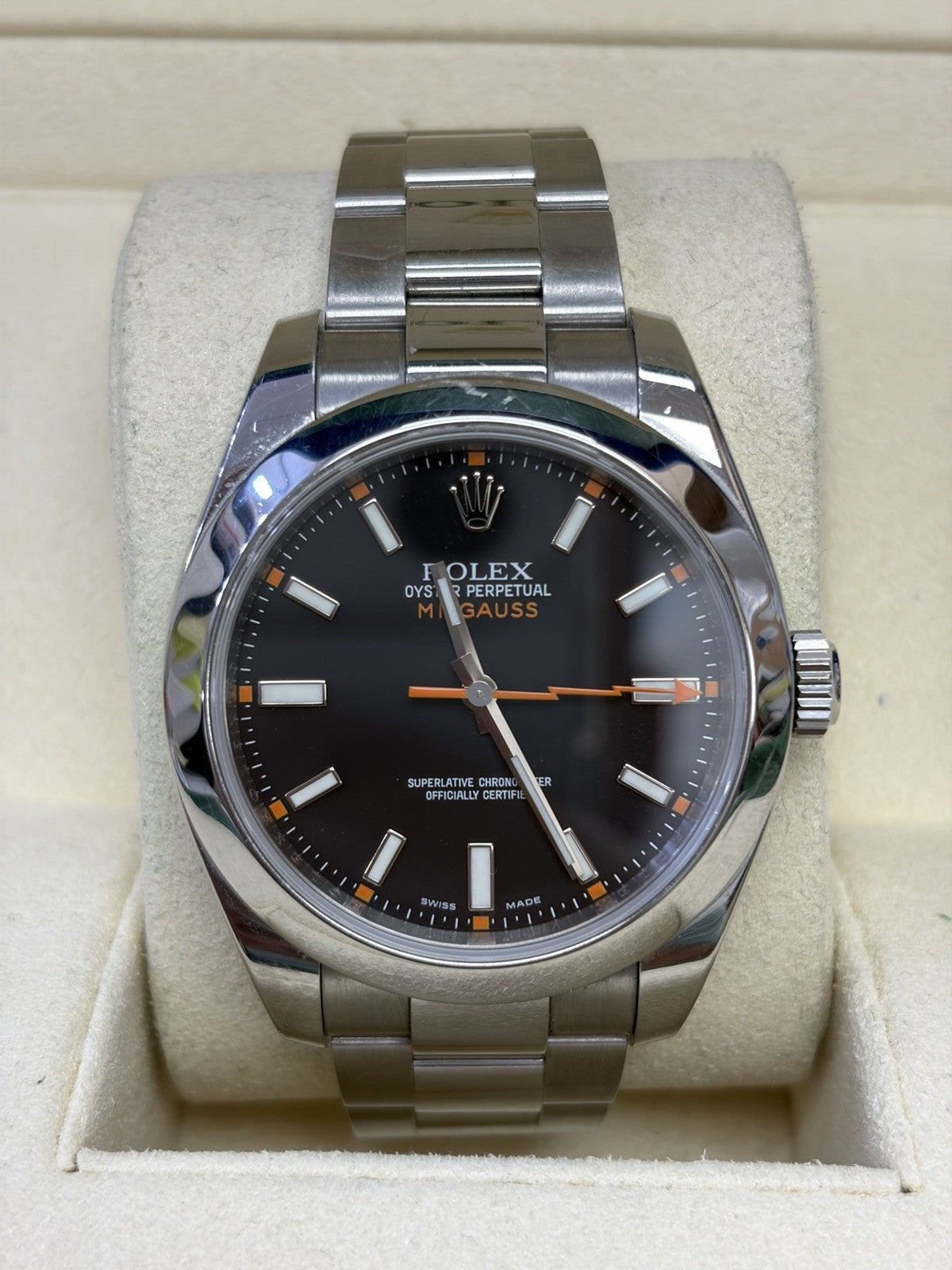 Rolex Milgauss 116400 Silver Oyster Bracelet with Silver Bezel Box & Papers