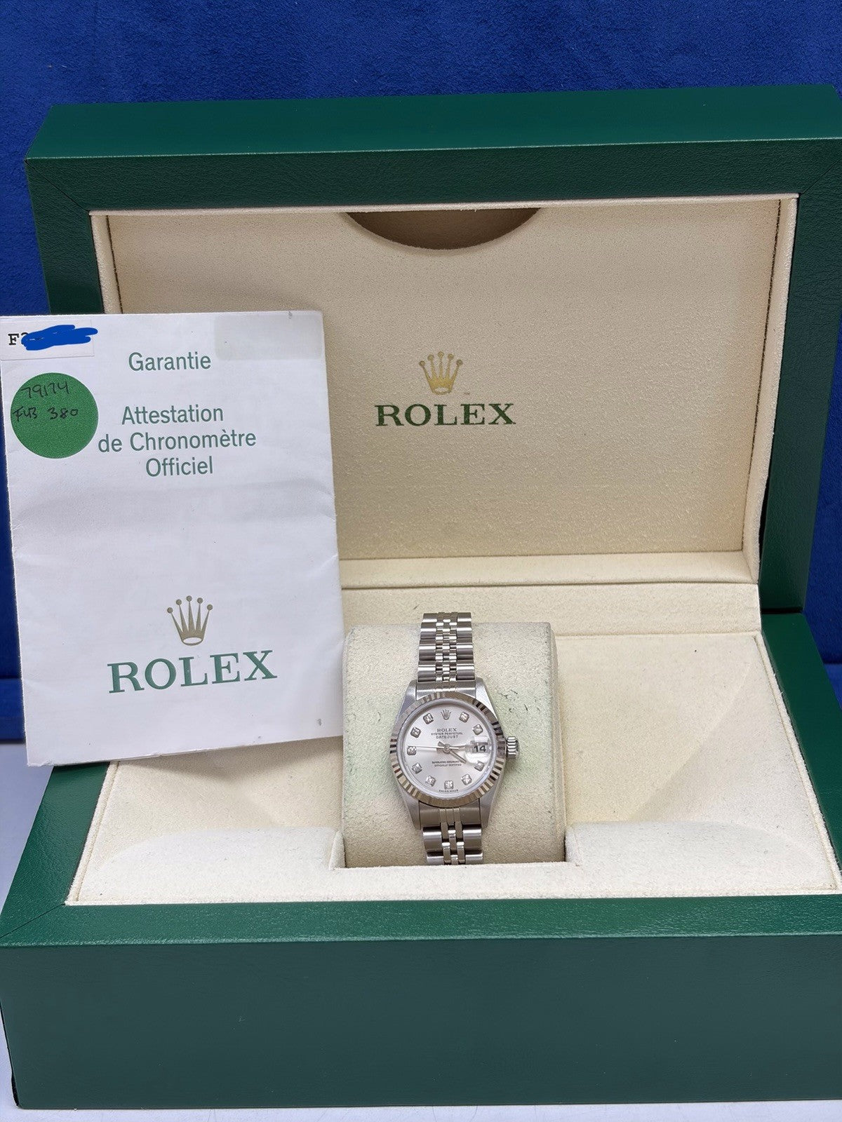 Rolex Lady-Datejust 79174 Silver Jubilee Bracelet with Silver Bezel Box & Papers