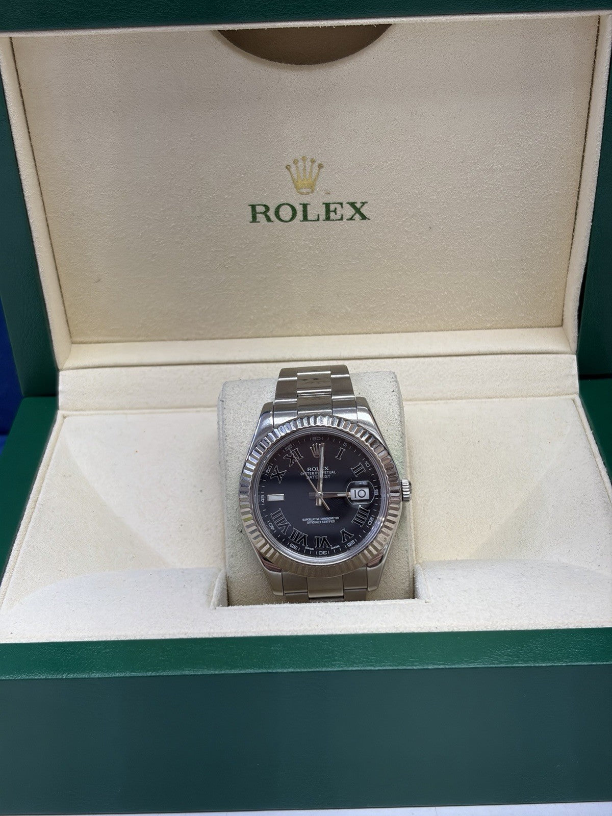 Rolex Datejust 116334 Silver Oyster Bracelet with Gold Bezel Box And Papers